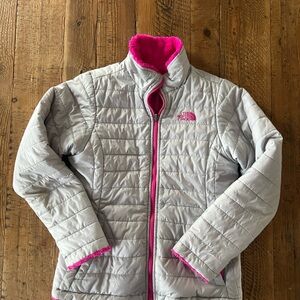 The North Face Kids Silver and Pink Puffer Jacket